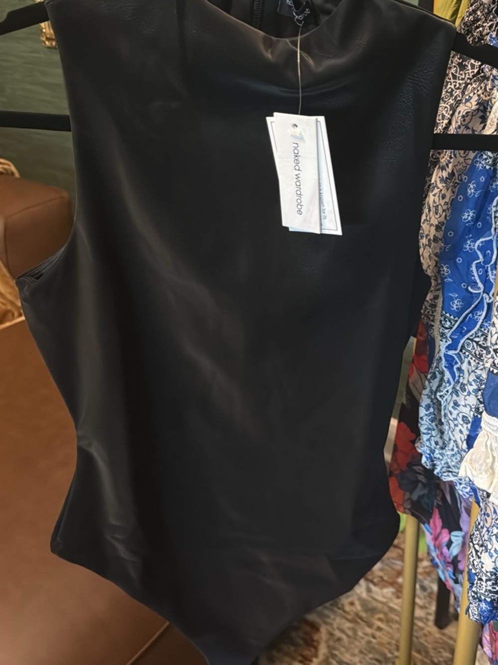 naked wardrobe Black Faux-Leather Sleeveless Bodysuit